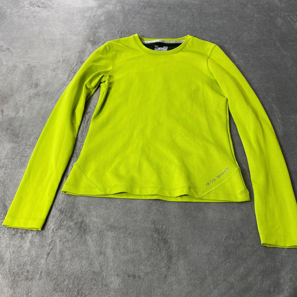 Under Armour Top Womens M Green ColdGear Fitted Long Sleeve Crew Neck Neon Lime